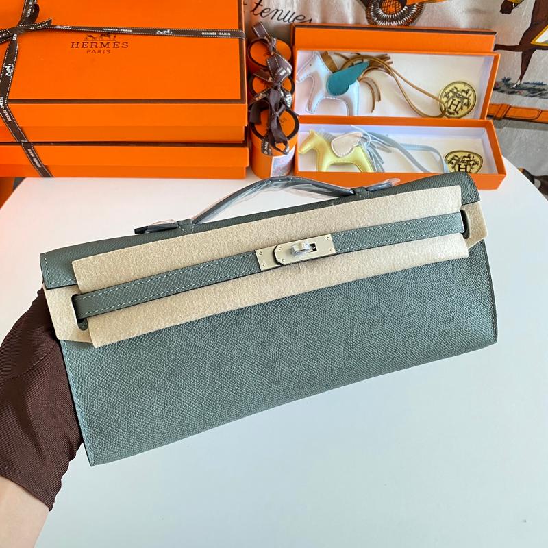 Hermes Kelly Cut31 EP Silver Button 63 Almond Green